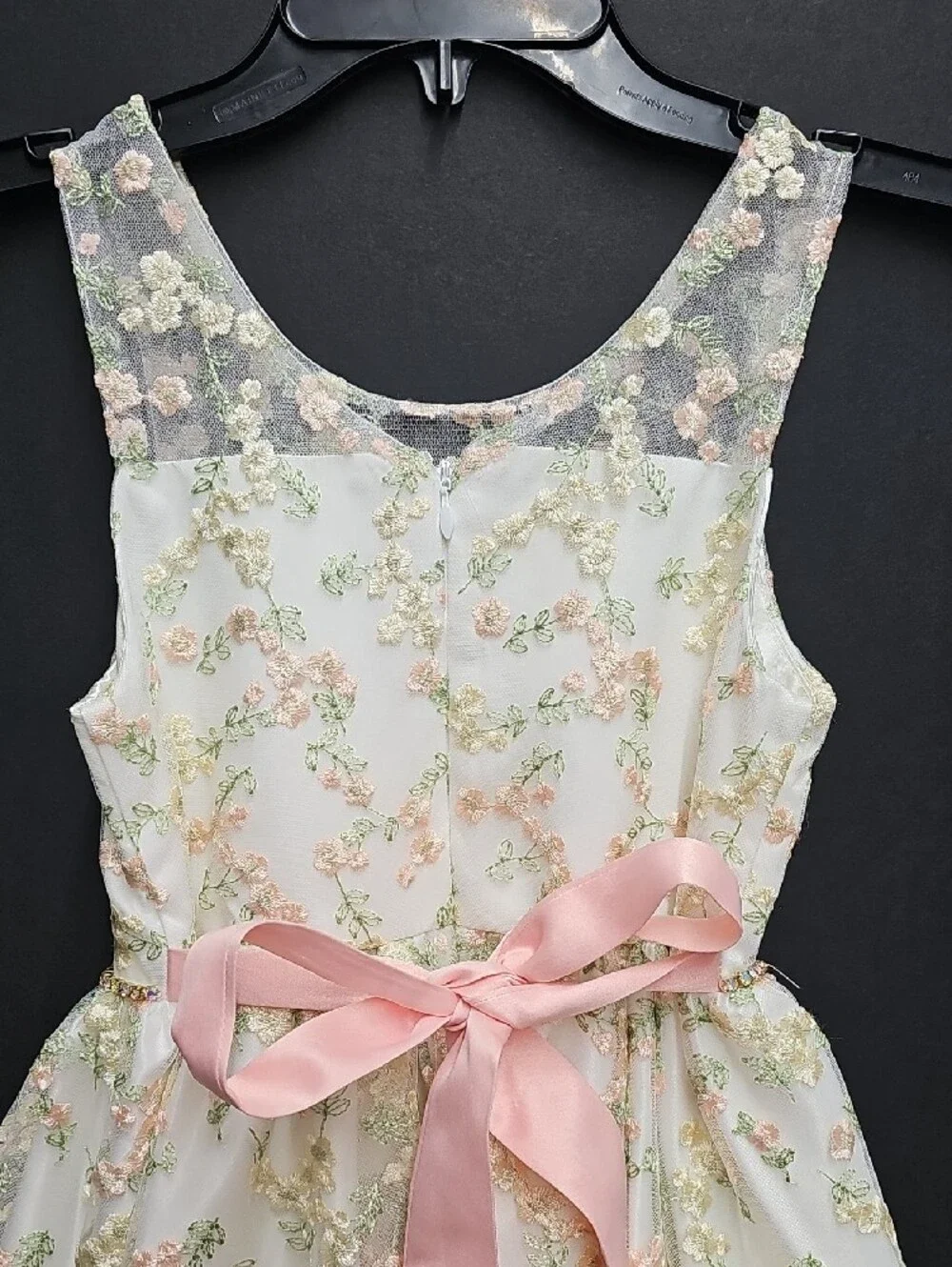 American Princess Cream Dress with Pink Floral Embroidery Size 8Y